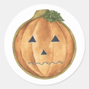 Happy Halloween   Aquarellfarbene Kürbislaterne Runder Aufkleber