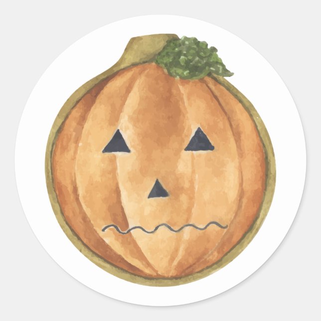 Happy Halloween | Aquarellfarbene Kürbislaterne Runder Aufkleber (Vorderseite)