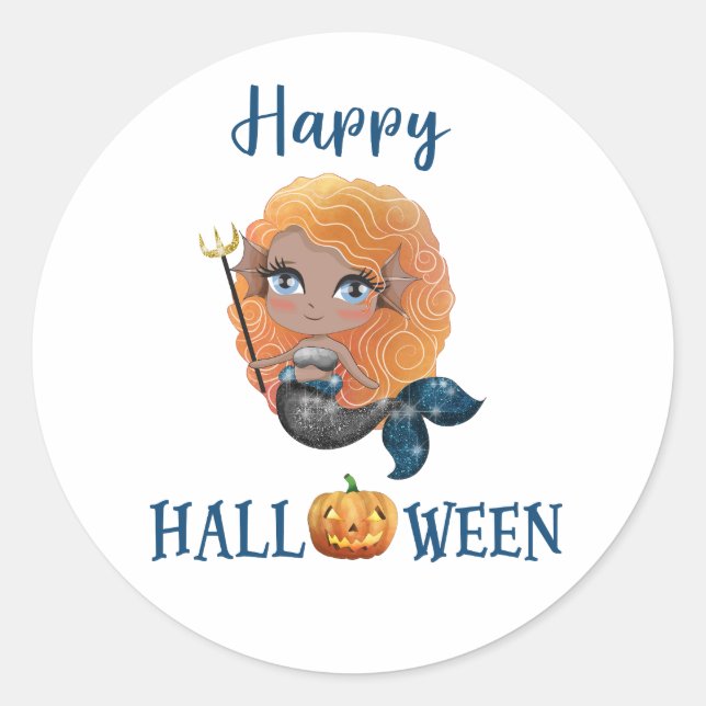 Happy Halloween autocollant rond Girl Mermaid auto (Devant)