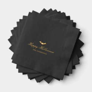 Happy Halloween Bat Calligraphy Black Gold Servietten Mit Folie
