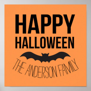 Happy Halloween Bat mit schwarzem Namen Poster