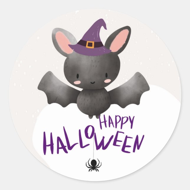 "Happy Halloween Bat Round Sticker" Runder Aufkleber (Vorderseite)