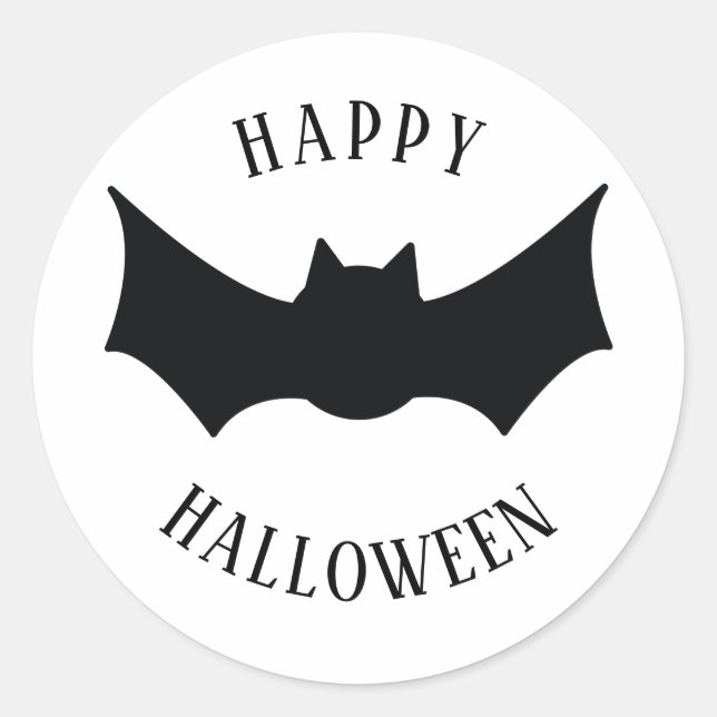 Happy Halloween. Bat. Schwarz-Weiß-Spooky Runder Aufkleber (Vorderseite)