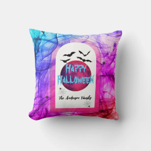 Happy Halloween Bat Spider Familienname farbenfroh Kissen