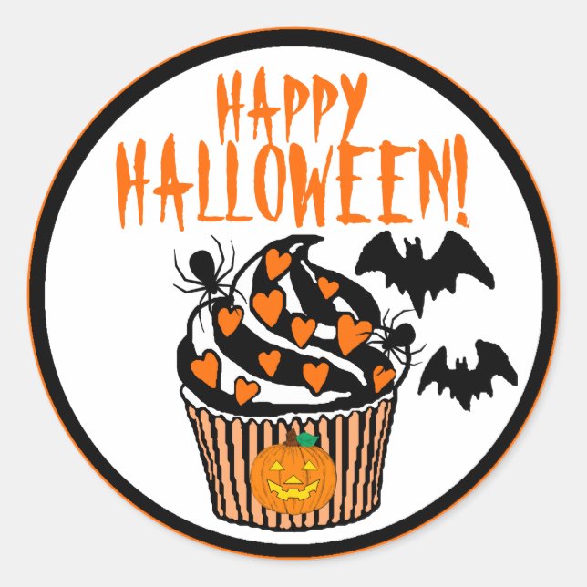 Happy Halloween Bats Cupcake Runder Aufkleber (Vorderseite)