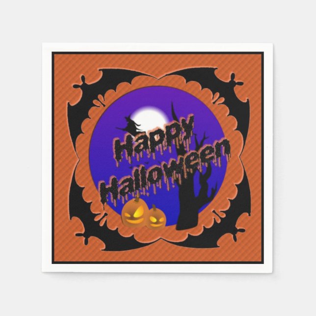 Happy Halloween Bats Paper Party Napkins Serviette (Vorderseite)