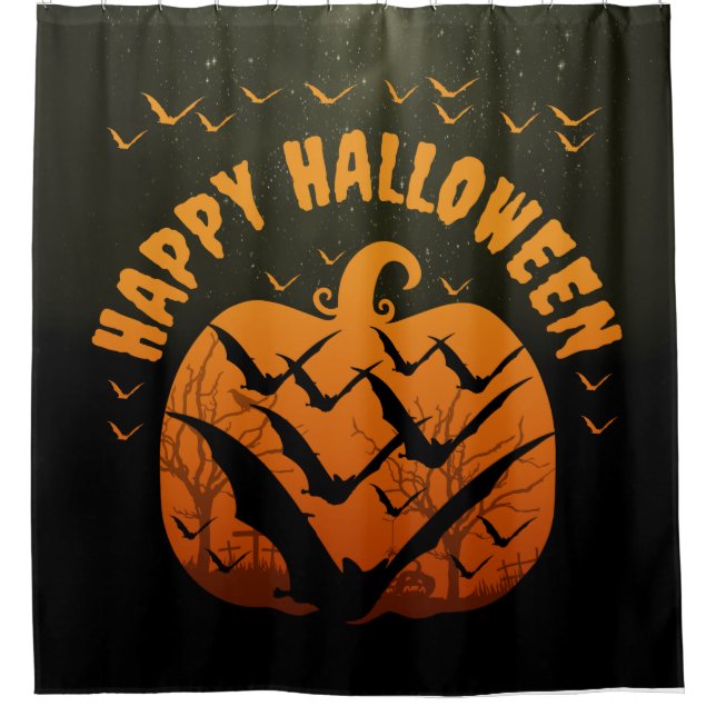 HAPPY HALLOWEEN BATTEN UND PUMPKIN DUSCHVORHANG (Vorderseite)