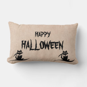 Happy Halloween Beängstigend Cat Burlap Throw Lendenkissen