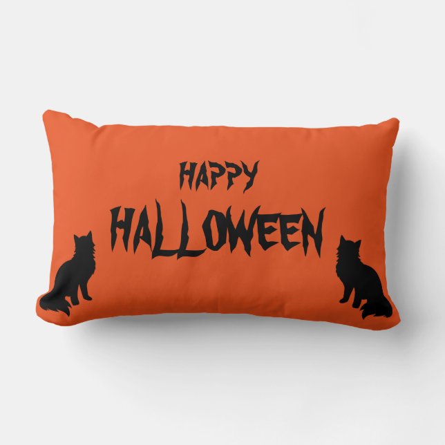 Happy Halloween Beängstigend Cat Orange Throw Lendenkissen (Vorderseite)