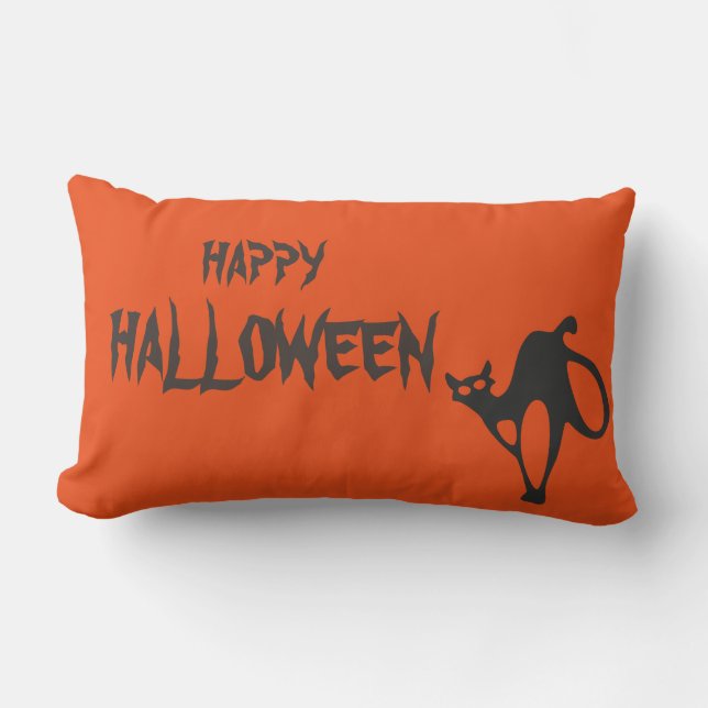 Happy Halloween Beängstigend Cat Orange Throw Lendenkissen (Vorderseite)