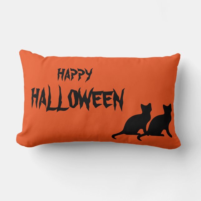 Happy Halloween Beängstigend Cat Orange Throw Lendenkissen (Vorderseite)