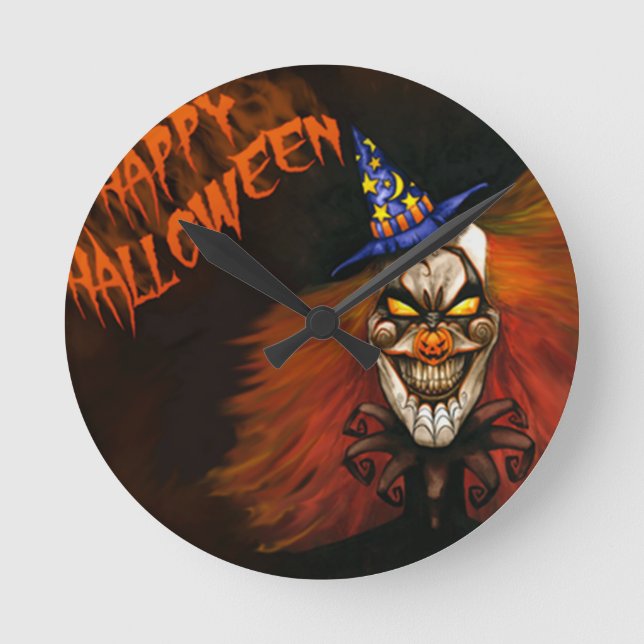 Happy Halloween Beängstigend Clown Runde Wanduhr (Vorderseite)