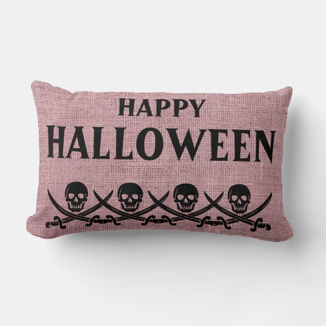 Happy Halloween Beängstigend Skull Burlap Throw Lendenkissen (Vorderseite)