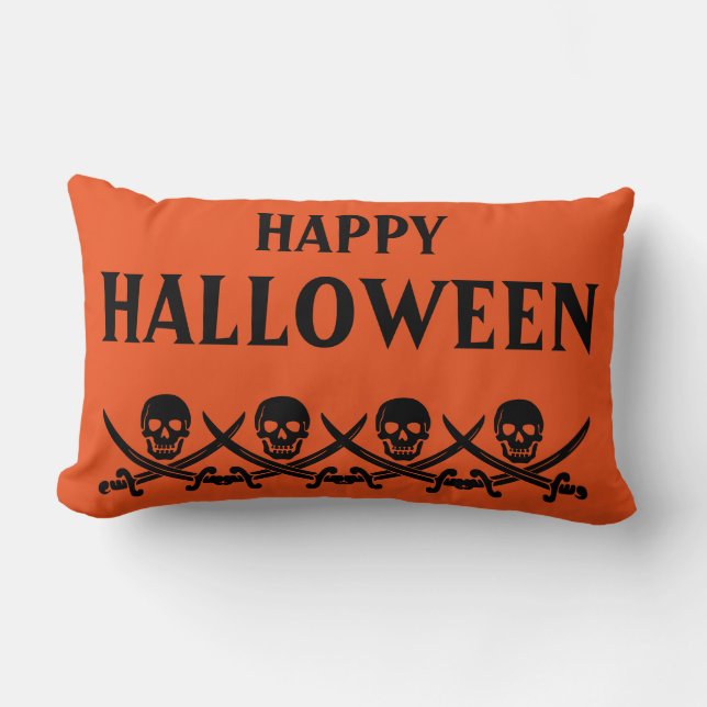 Happy Halloween Beängstigend Skull Orange Throw Lendenkissen (Vorderseite)