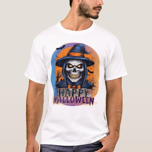 Happy Halloween Beängstigend Witch Bat Hat Night T-Shirt (Vorderseite)