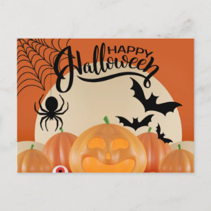 Happy Halloween Beängstigende Kürbis, Fledermäuse Postkarte