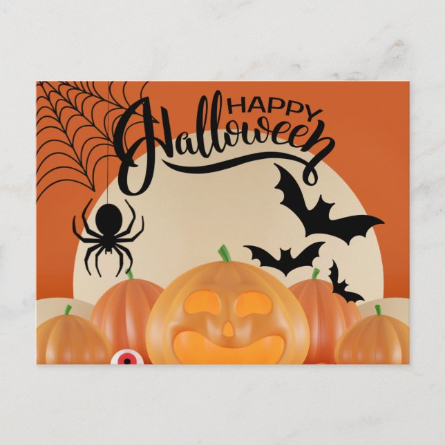 Happy Halloween Beängstigende Kürbis, Fledermäuse  Postkarte (Vorderseite)