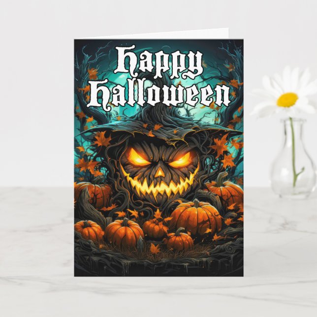 Happy Halloween Beängstigende Kürbiskunst Karte (Kleine Pflanze)