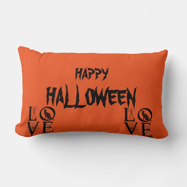 Happy Halloween Beängstigender Katzenschädel Orang Lendenkissen (Vorderseite)