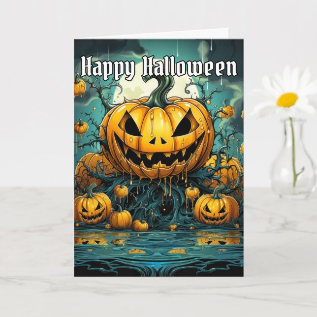 Happy Halloween Beängstigendes Pumpkin-Design Karte (Kleine Pflanze)