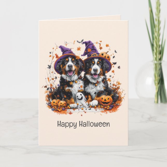 Happy Halloween Berner Hunde Feiertagskarte (Vorderseite)