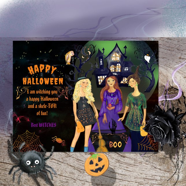 Happy Halloween Best Hexen Feiertagspostkarte (Happy Halloween Best Witches Holiday Postcard)