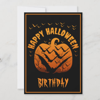 HAPPY HALLOWEEN BIRTHDAY PUMPKIN BATS CUSTOM EINLADUNG