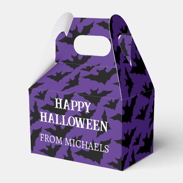 Happy Halloween Black Bats lila, sprichwörtliches  Geschenkschachtel (Vorderseite)