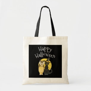 Happy Halloween, Black Cat and Owl Tragetasche