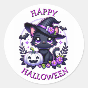 Happy Halloween Black Cat and Pumpkin Runder Aufkleber