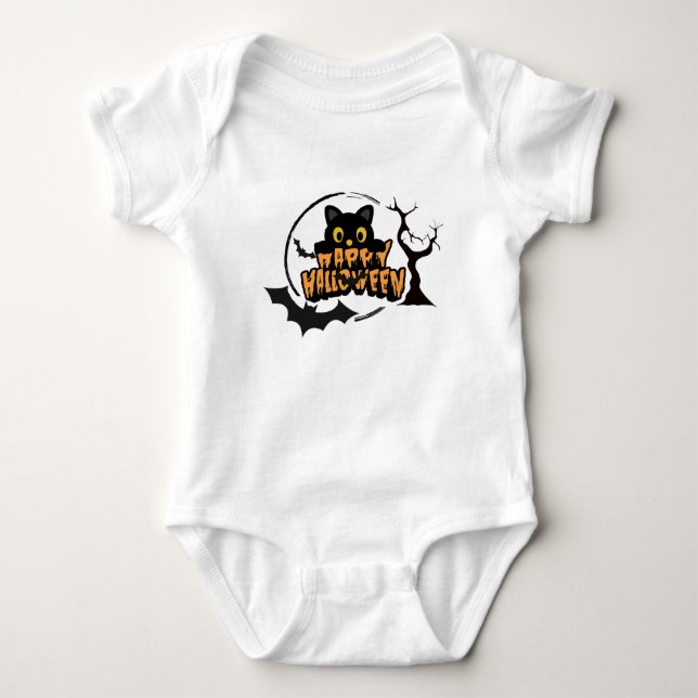 Happy Halloween Black Cat & Bats Baby Strampler (Vorderseite)