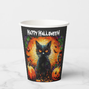 Happy Halloween Black Cat Bats Pumpkins Pappbecher