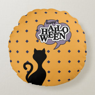 Happy halloween black cat Cartoon Rundes Kissen