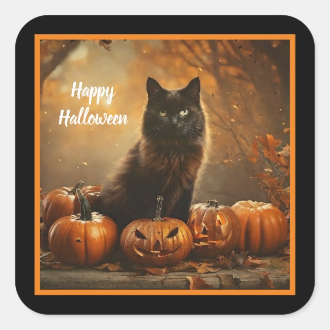 Happy Halloween Black Cat Collection Quadratischer Aufkleber (Vorderseite)
