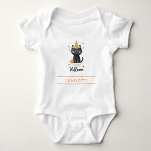 Happy Halloween Black Cat Custom Baby Bodysuit Strampler