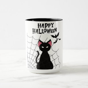 HAPPY HALLOWEEN Black Cat, Fledermäuse und Web. Tasse