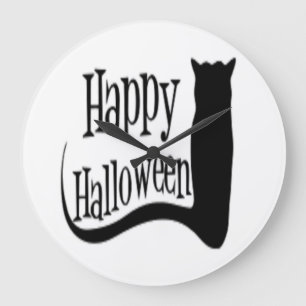 "HAPPY HALLOWEEN" BLACK CAT GROßE WANDUHR