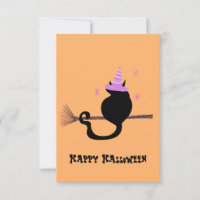 Happy Halloween Black Cat Hexenhut und Broom