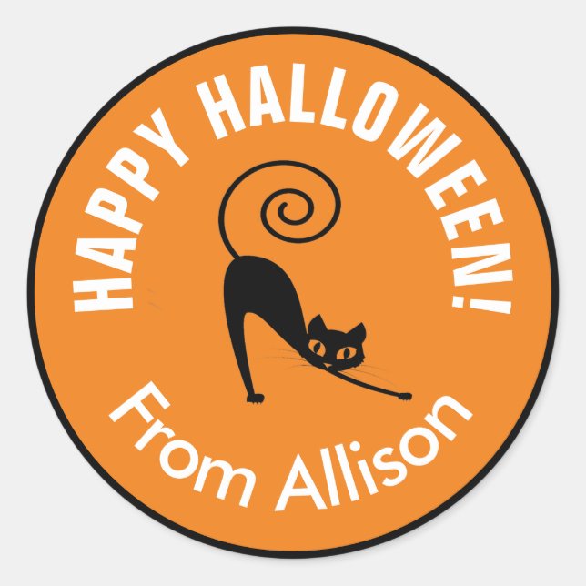Happy Halloween Black Cat ID686 Runder Aufkleber (Vorderseite)