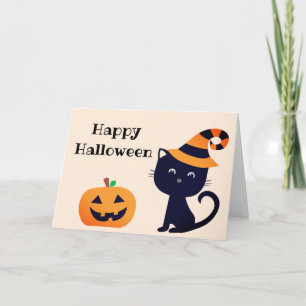 Happy Halloween Black Cat Kürbislaterne Karte