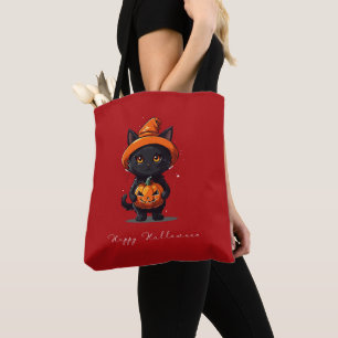 Happy Halloween Black Cat mit KürbisHalloween Tasche