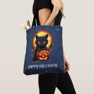Happy Halloween Black Cat mit KürbisHalloween Tasche