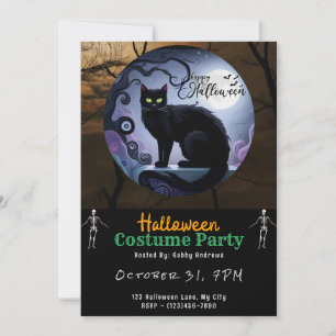Happy Halloween Black Cat Moon Black Halloween Einladung