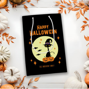 Happy Halloween Black Cat Personalisiert Mittlere Geschenktüte