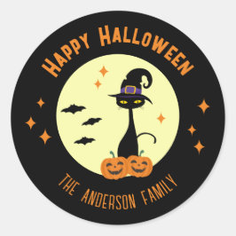 Happy Halloween Black Cat Personalisiert Runder Aufkleber