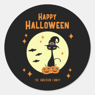 Happy Halloween Black Cat Personalisiert Runder Aufkleber