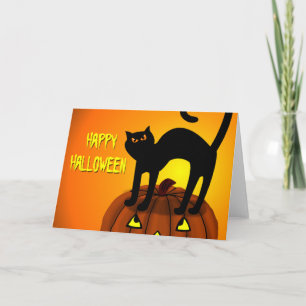 Happy Halloween Black Cat Pumpkin Card Karte
