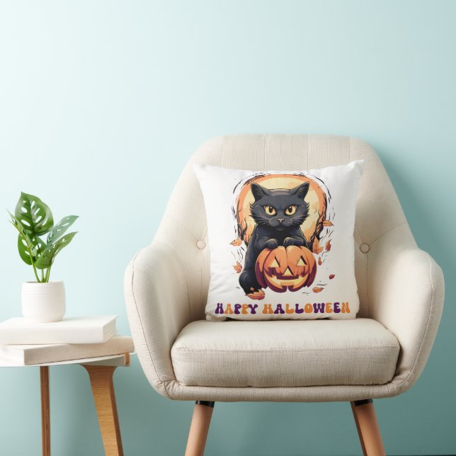 Happy Halloween Black Cat Pumpkin Halloween Kissen (Stuhl )