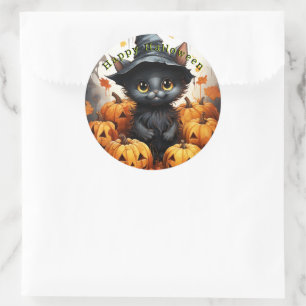 Happy Halloween Black Cat Pumpkins Runder Aufkleber