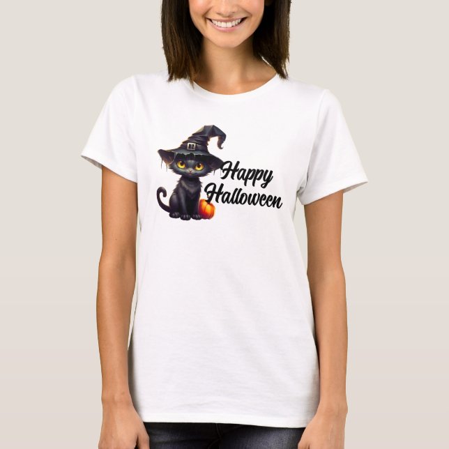 Happy Halloween Black Cat T-Shirt (Vorderseite)